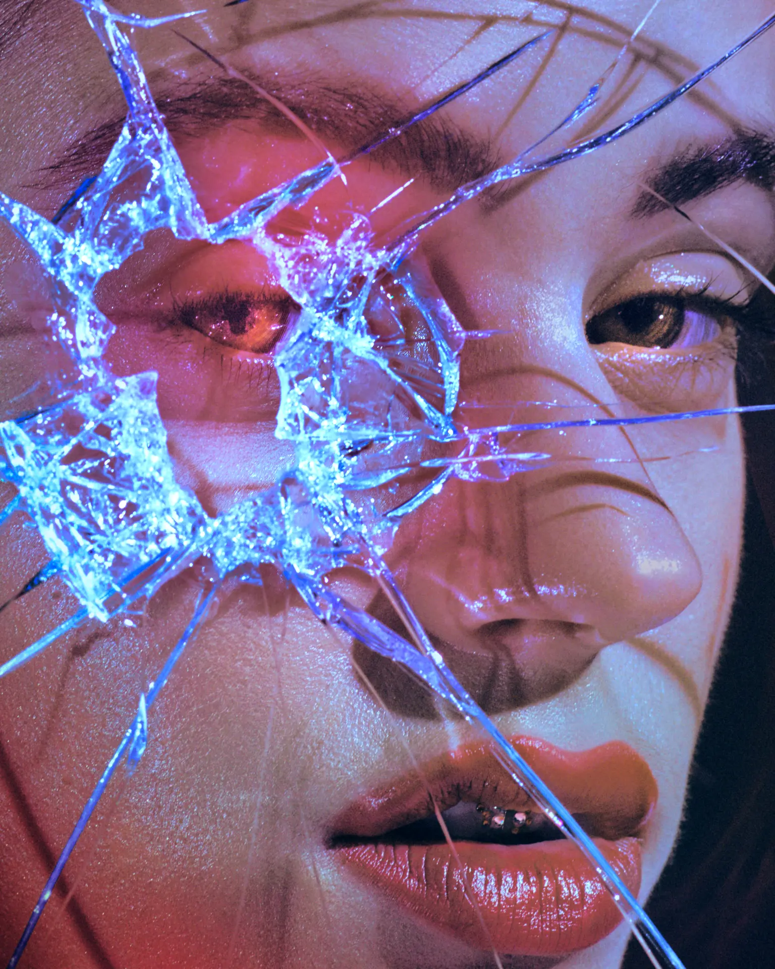 ROSALIA x GQ Cover Story — close-up with crystal shards across the face