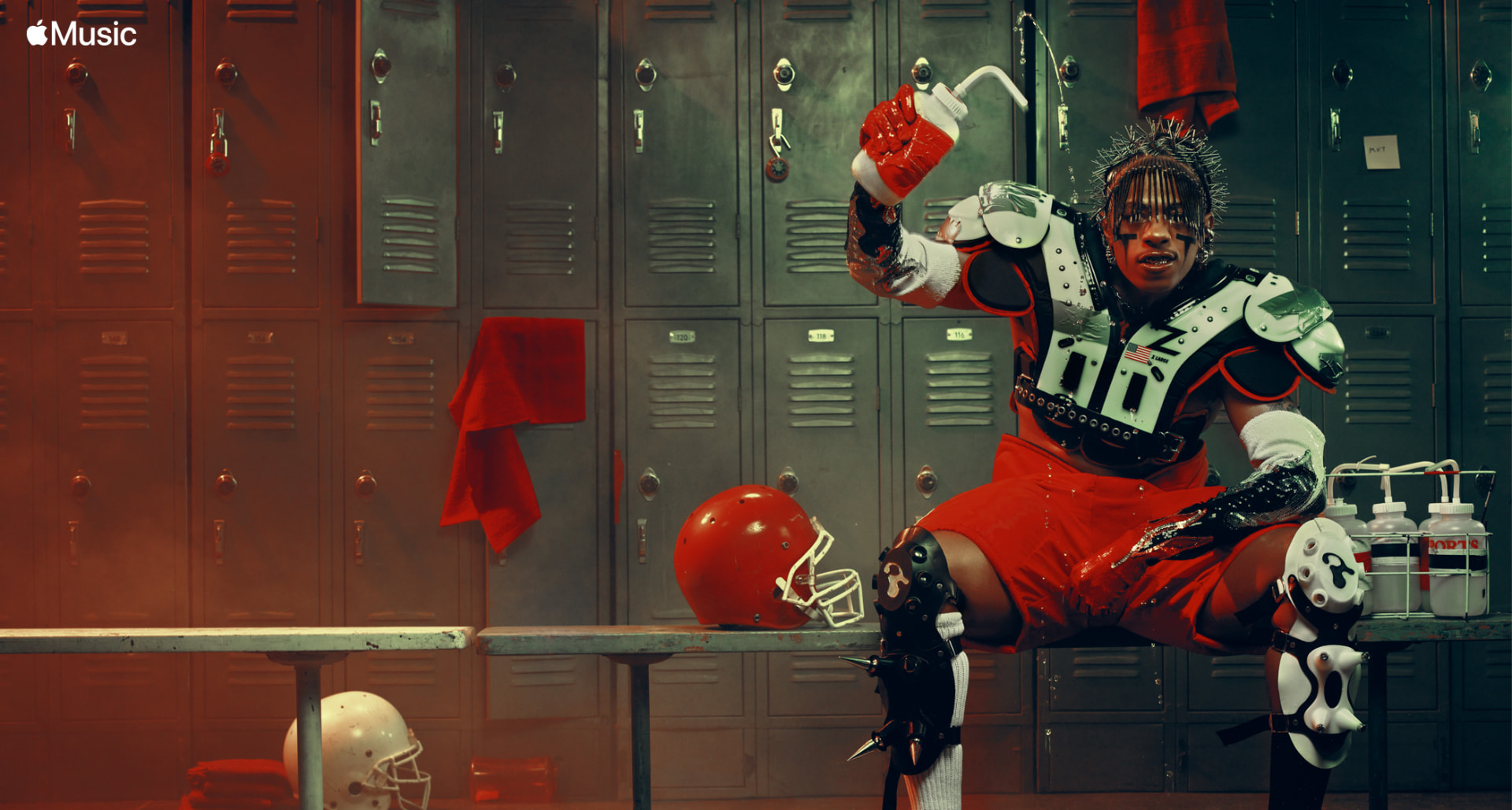 Teezo Touchdown — Apple Music football-locker portrait in red uniform and shoulder pads