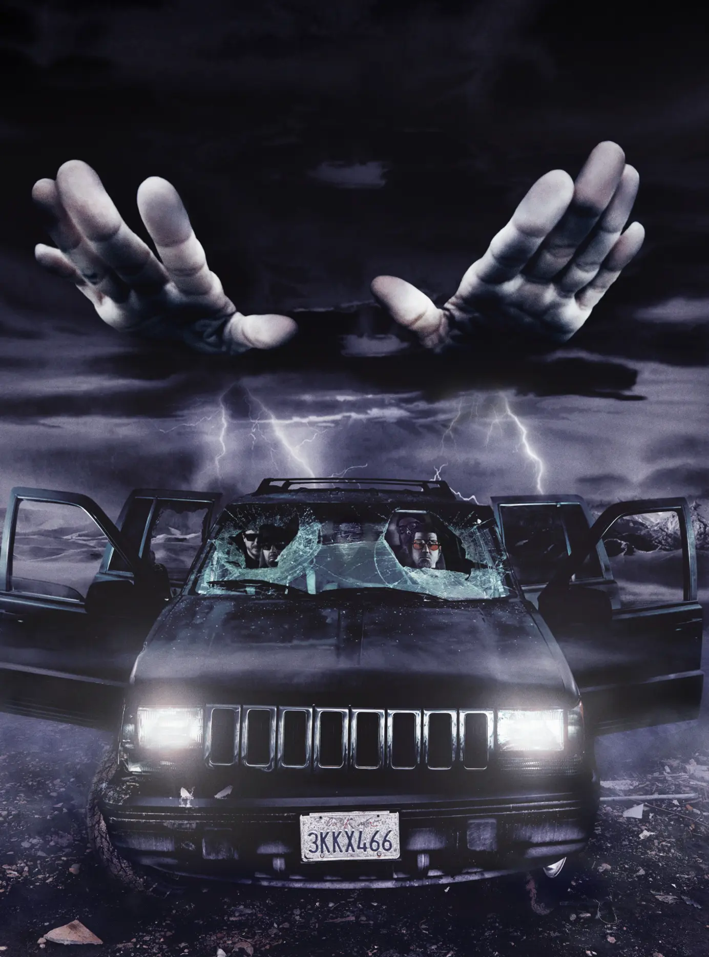 DEFTONES x 032c — car beneath stormy sky with reaching hands