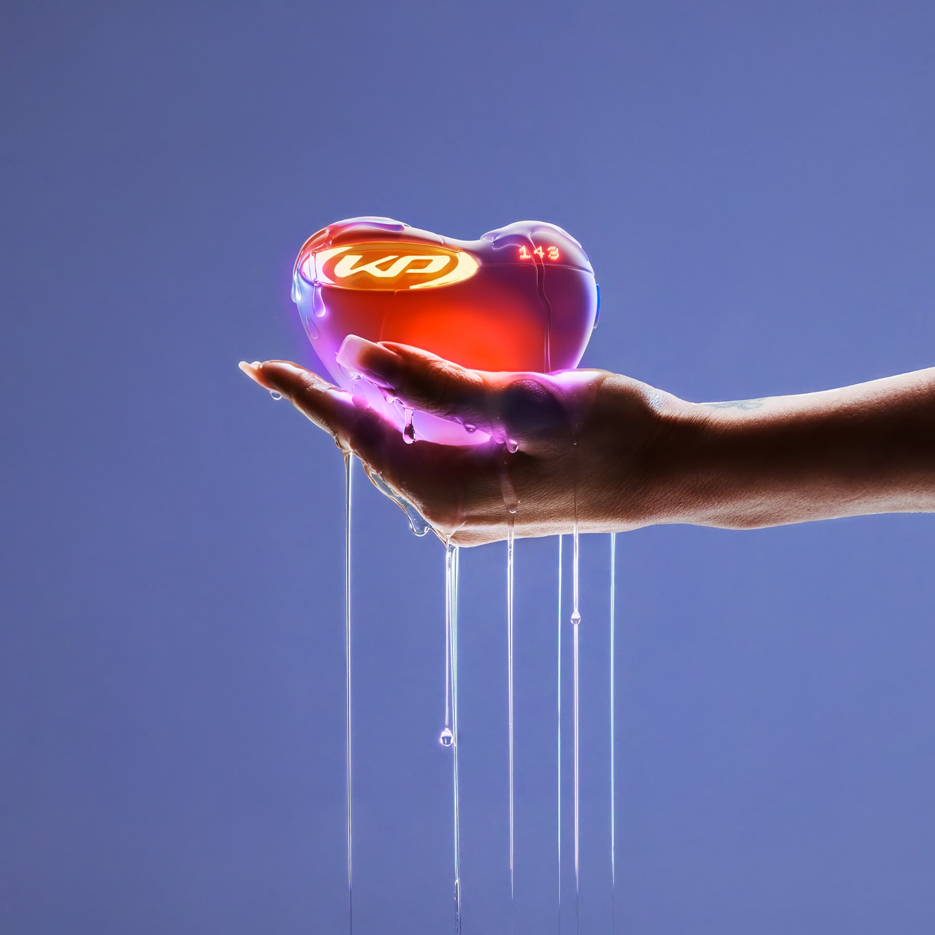 Katy Perry — hand holding a glowing dripping 143 heart