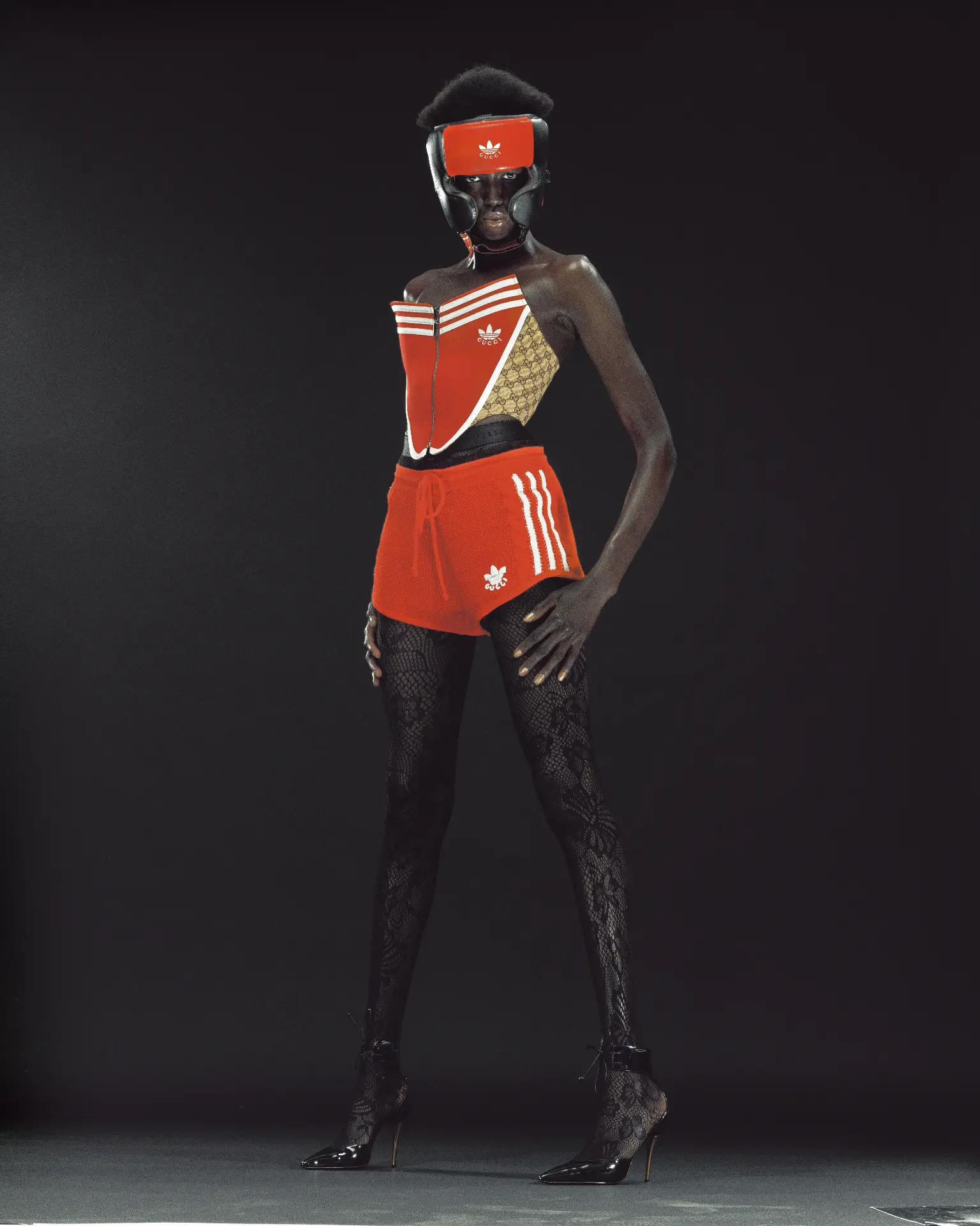 DUST Magazine — Alton Mason in red Adidas x Gucci boxing outfit and headgear