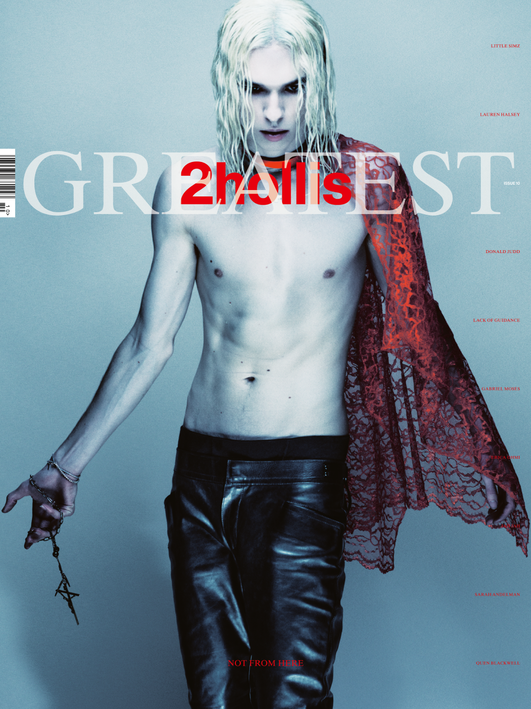 2Hollis — GREATEST magazine cover with red lace and leather trousers