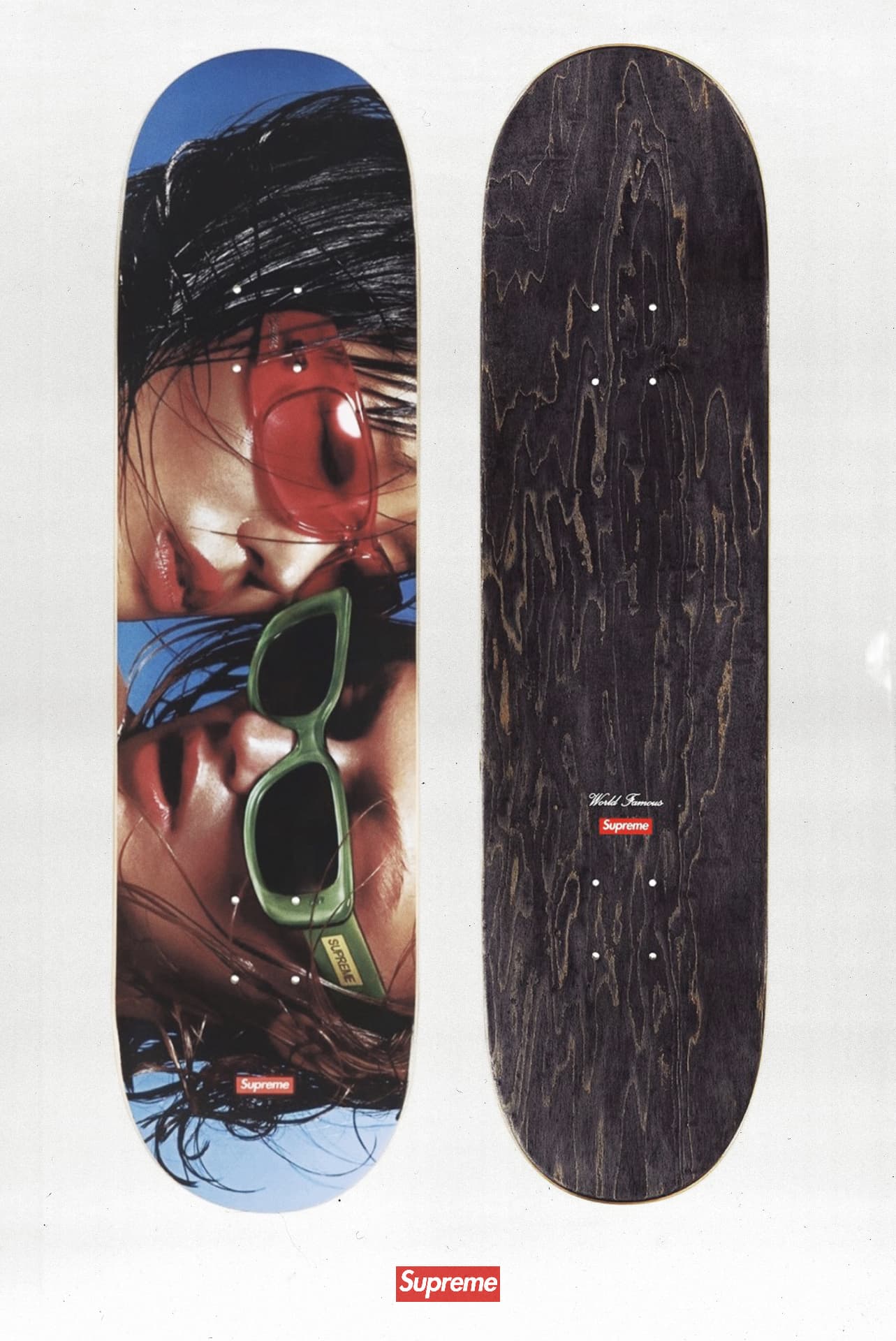 Supreme Eyewear — sunglasses campaign skateboard deck, front and back