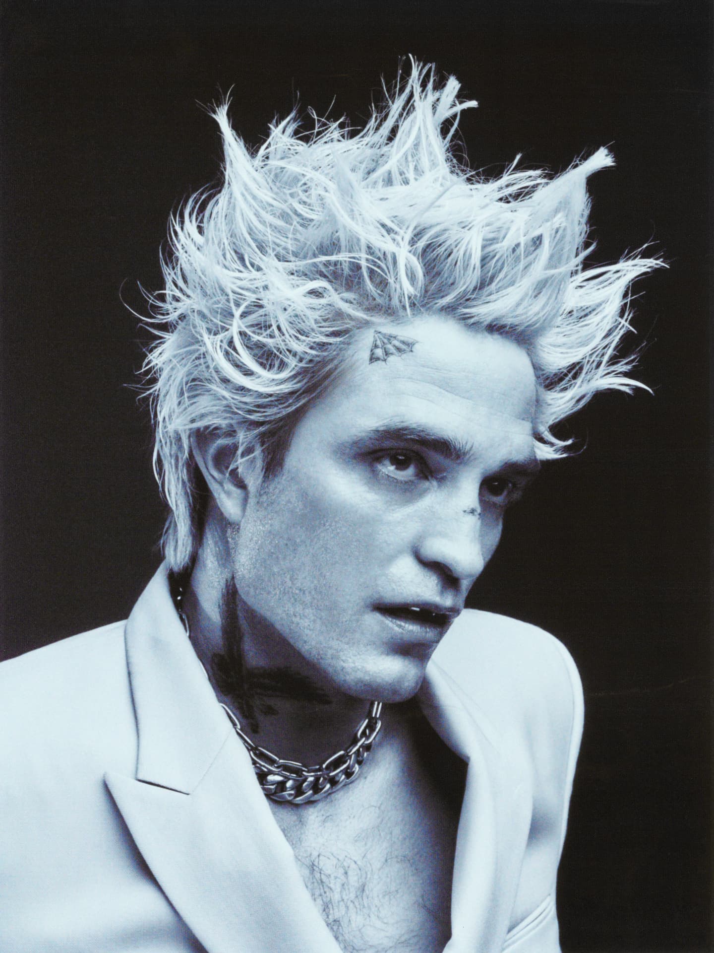 Rob Pattinson GQ — black and white spiky hair portrait