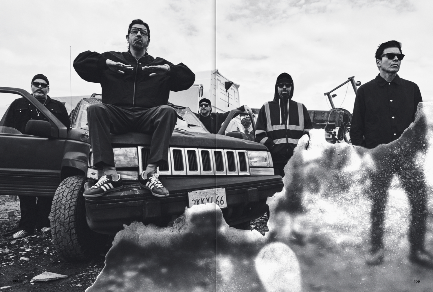DEFTONES x 032c — band posed on a car in black and white