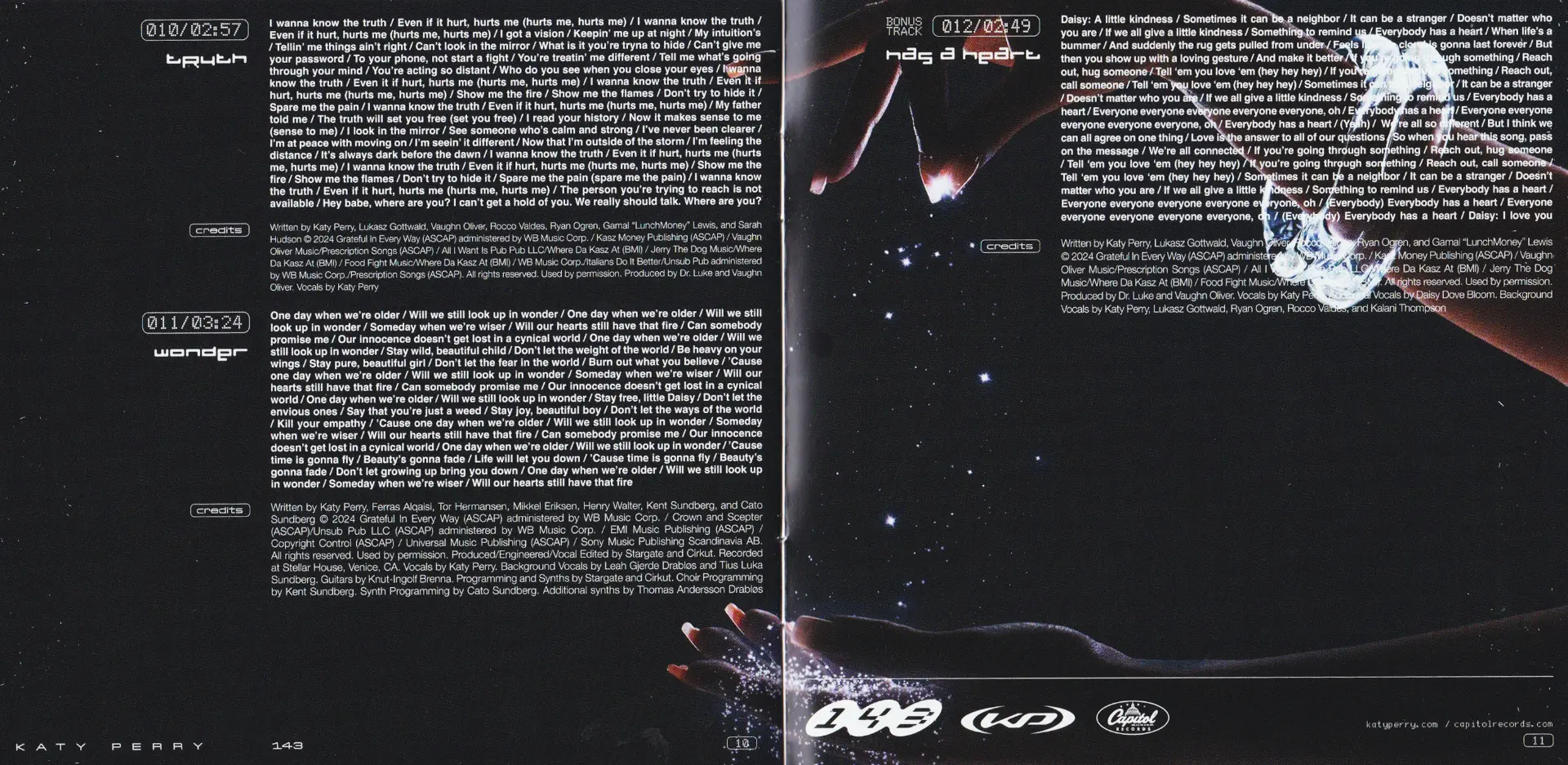 Katy Perry — 'Truth' and 'Wonder' lyric booklet spread