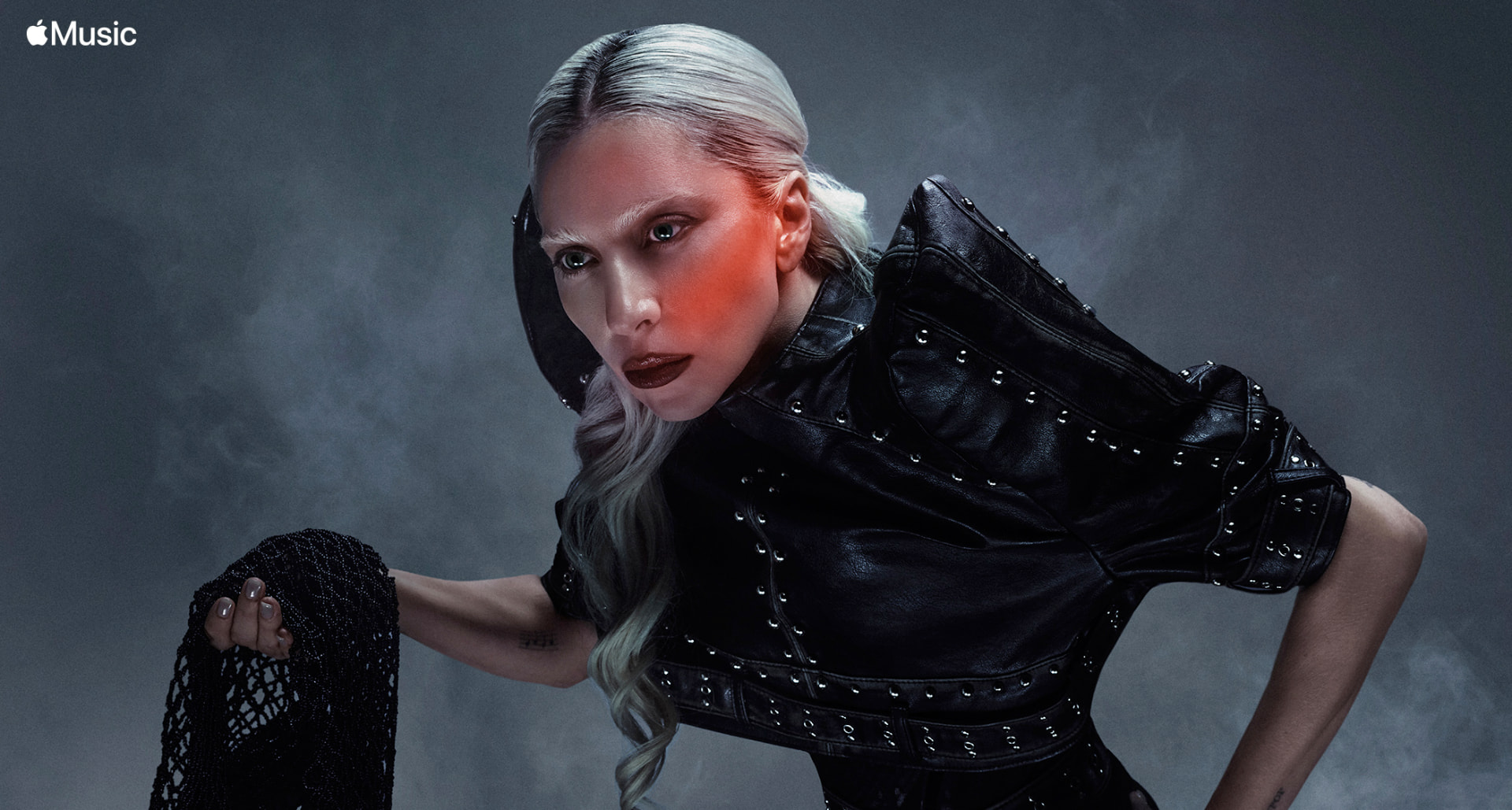 Lady Gaga — Apple Music portrait with platinum braid and studded leather jacket