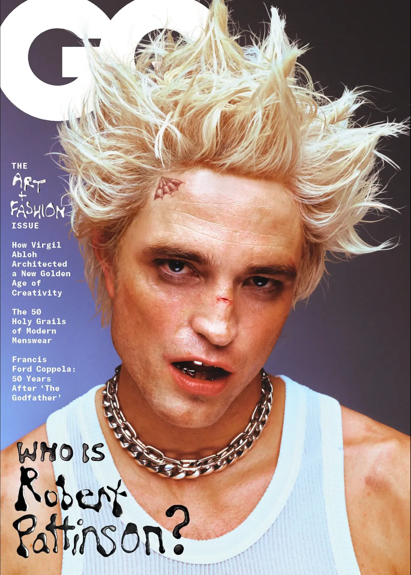 Rob Pattinson GQ — dark spiky hair with green jacket cover