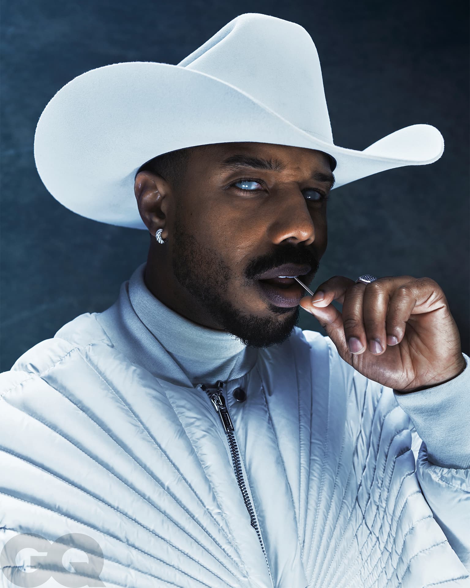 Michael B Jordan — white cowboy hat portrait